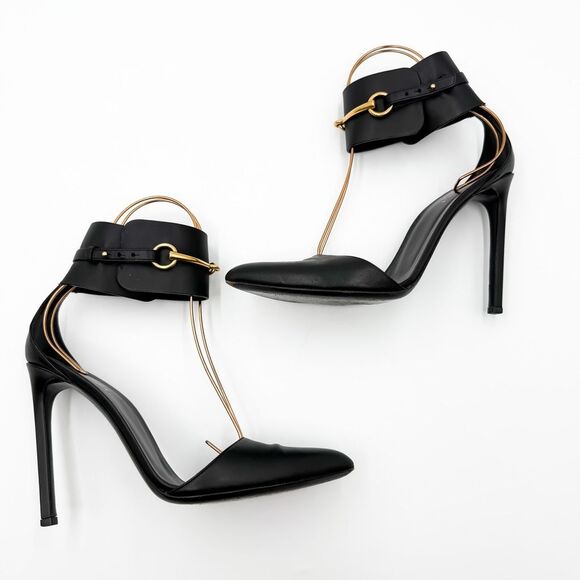 Gucci Black Leather Ursula Horsebit Ankle Cuff Pointed Toe Sandals 11.5 - Picture 1 of 12